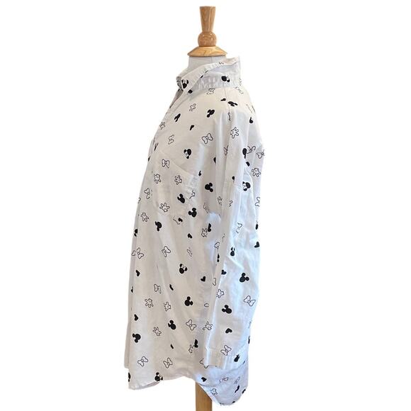 Disney Lightweight Flannel Black White Mickey Minnie 3/4 Sleeve Sleep Shirt L - Picture 3 of 11
